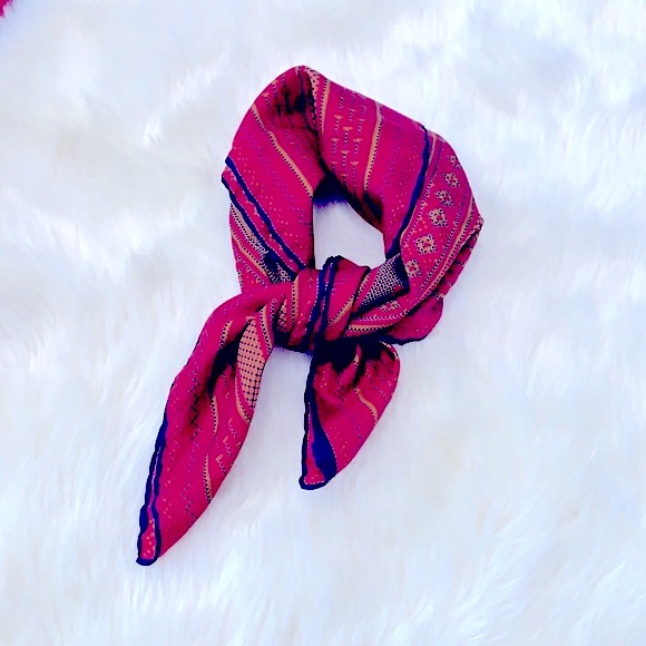 Chic_Classy Vintage Maroon Geometric Printed Square Scarf~By Designer Bill Blass - Picture 4 of 16